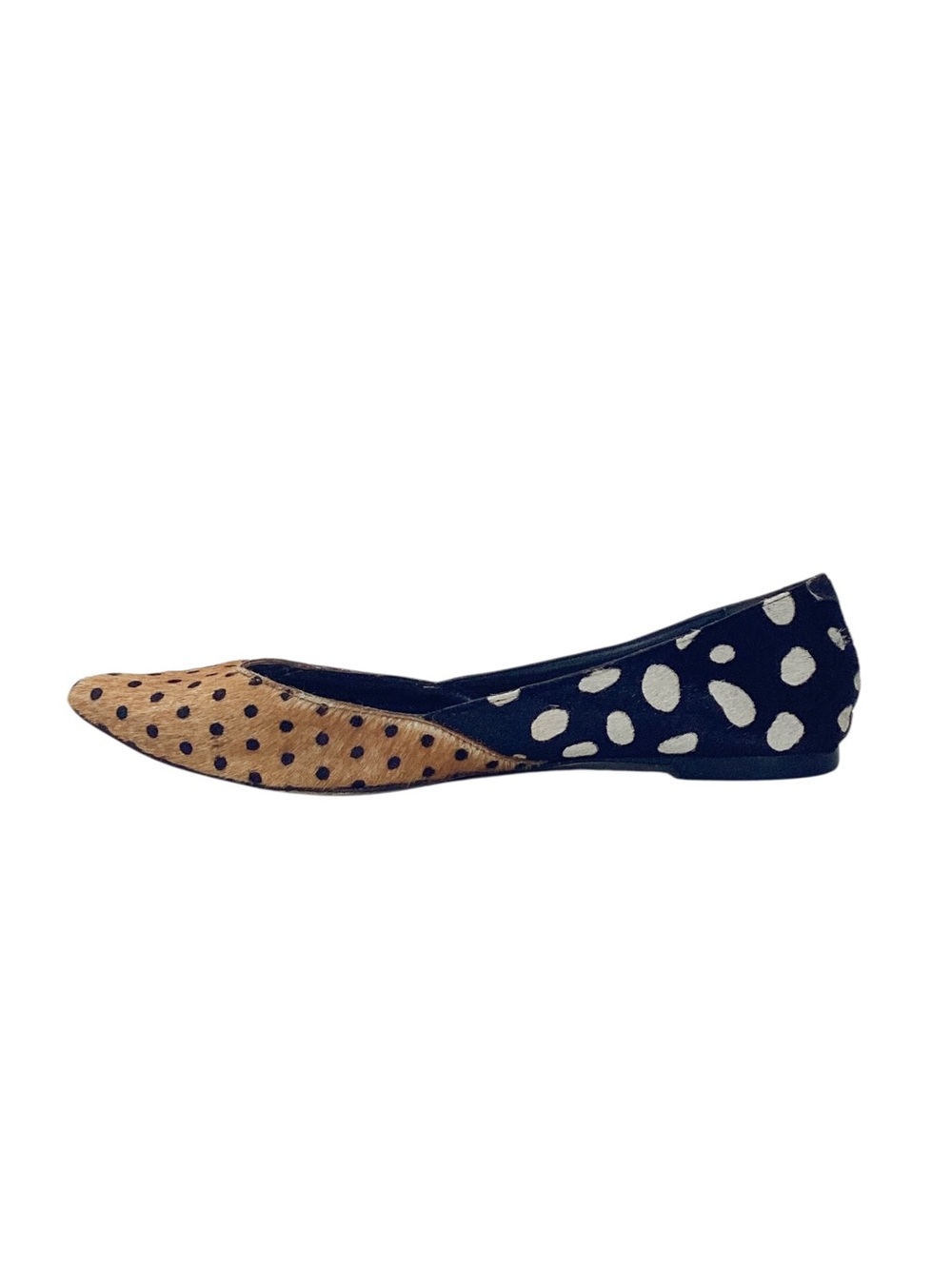 Loeffler Randall Lou Pointed Toe Calf Hair Flats Camel Dot Animal Print Size 8.5